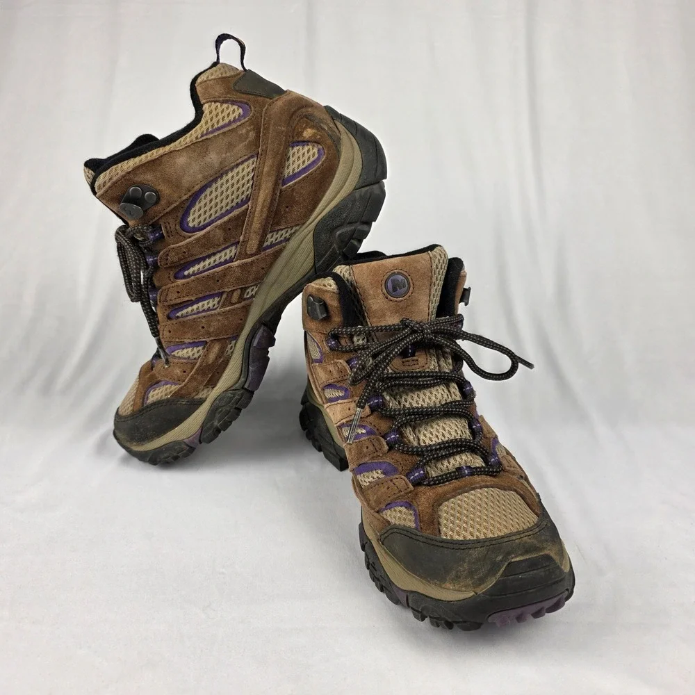 Merrell Womens Hiking Boots Waterproof Bracken Purple Size 8.5‎ Vibram Sole
